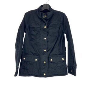 Talbots Black Twill Field Jacket Snap Zip Front